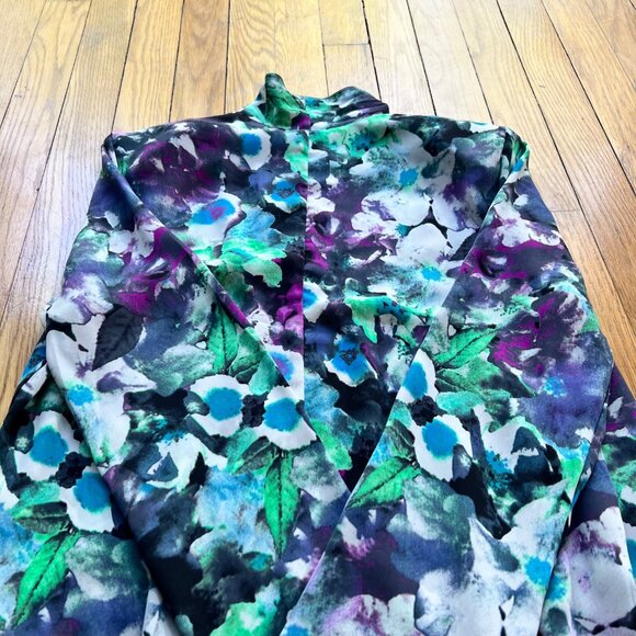 ASTR Size L NEW Black Multicolor Floral Open Front Long Sleeve Sheer Blazer - Picture 13 of 14